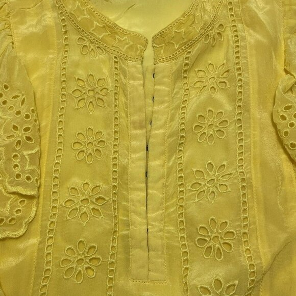 Scotch Soda Blouse Women Size S Yellow Eyelet Ruffle Embroidery Blauw European - Picture 9 of 13
